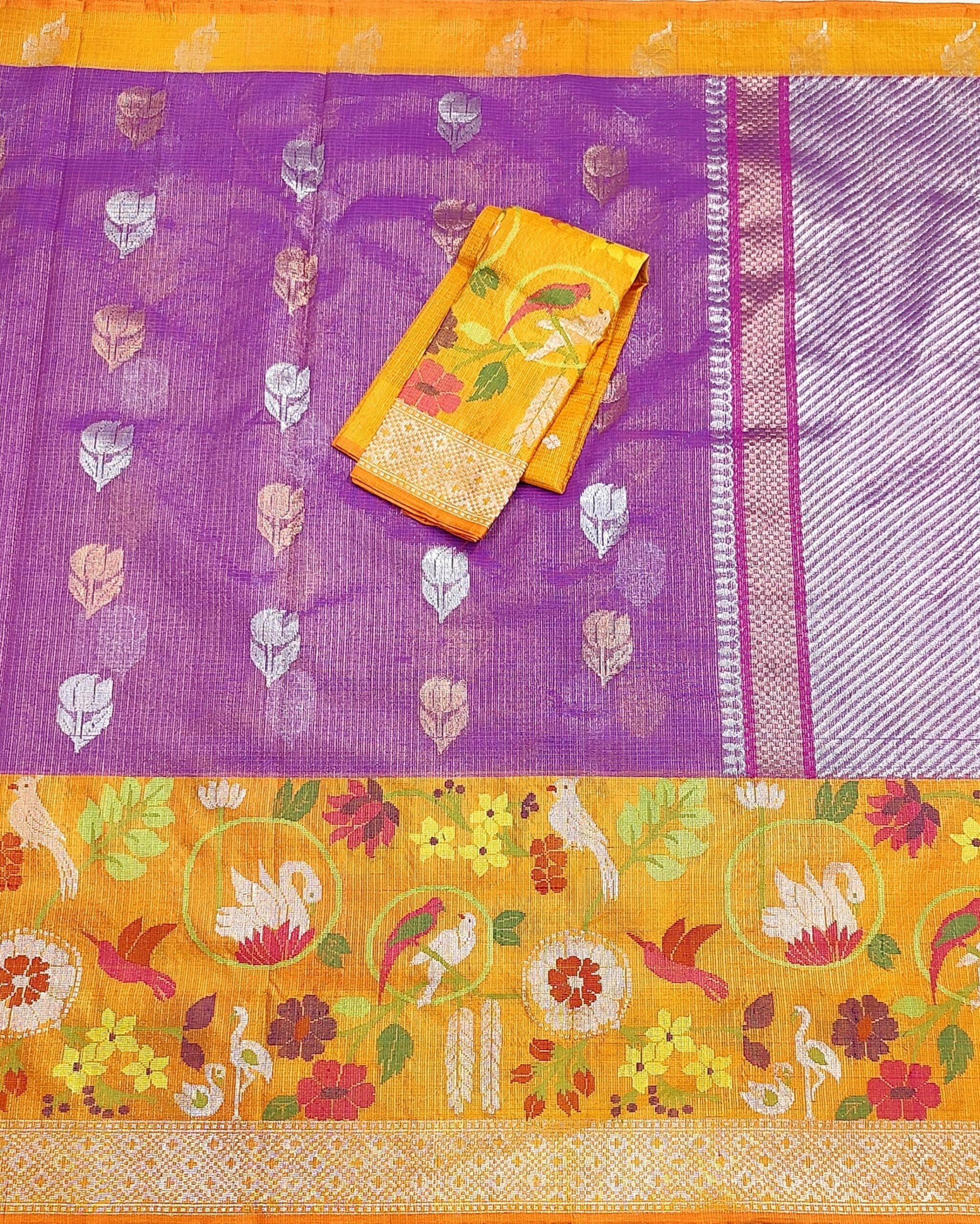 PURE GOLD TISSUE BIG PAITHANI BORDER ZARIKOTA HANDLOOM SAREE WITH BLOUSE_T-224 - Image 3