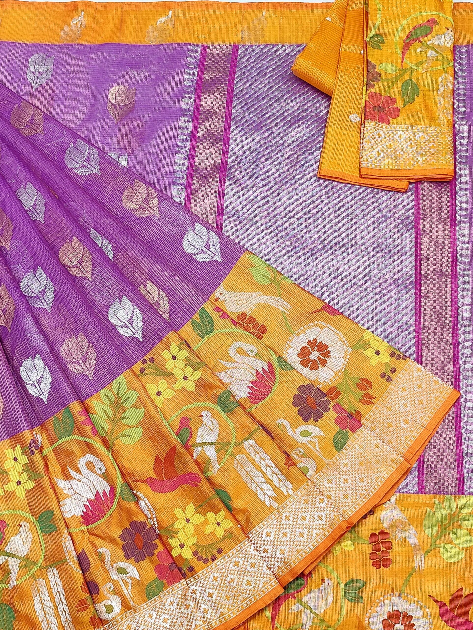 PURE GOLD TISSUE BIG PAITHANI BORDER ZARIKOTA HANDLOOM SAREE WITH BLOUSE_T-224