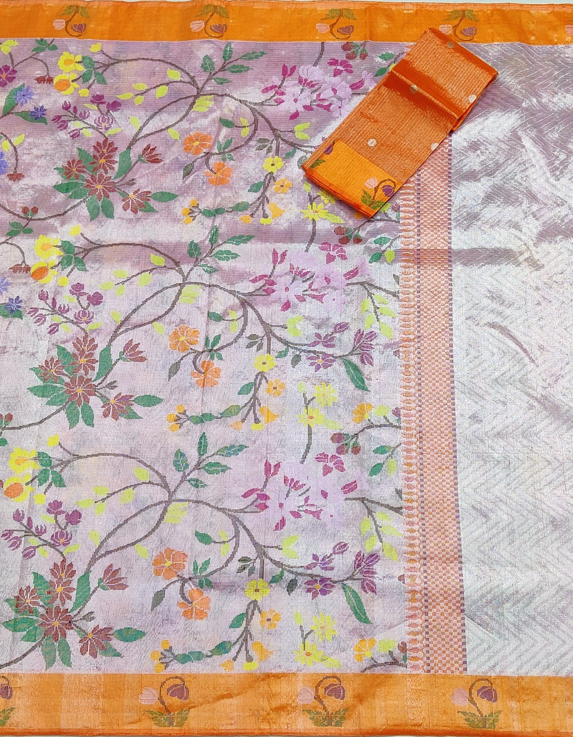 PURE SILVER DUBBLE TISSUE ALL OVER JAAL ZARIKOTA HANDLOOM SAREE_T-325 - Image 3