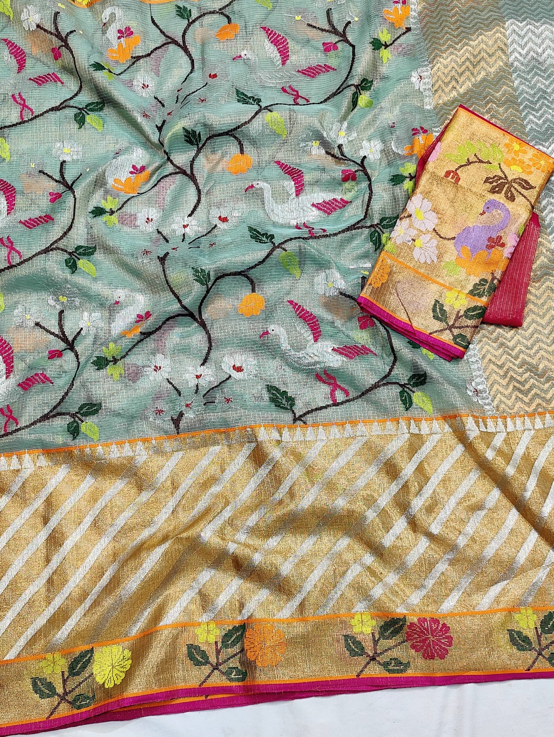 PURE GOLD TISSUE BIG PAITHANI BORDER ZARIKOTA HANDLOOM SAREE WITH BLOUSE_T-225 - Image 2