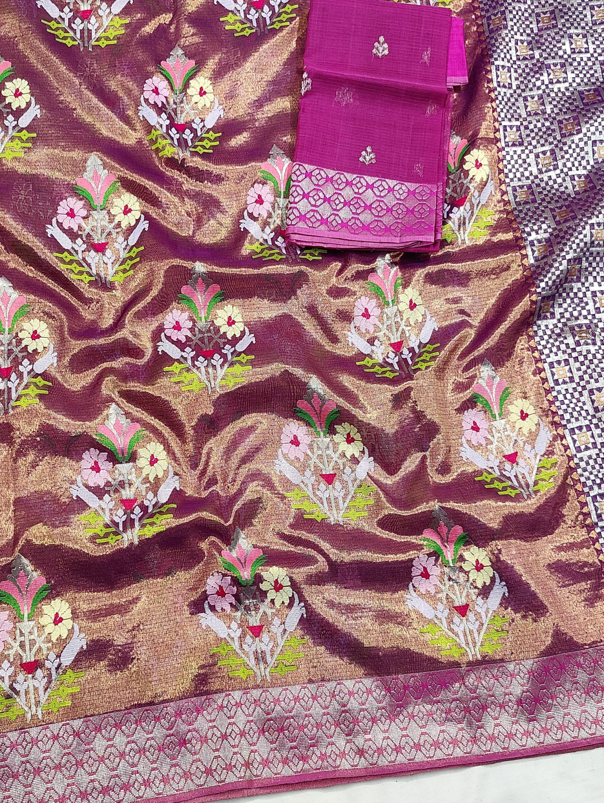 PURE GOLD DUBBLE TISSUE ALL OVER JAAL WITH BOTH SIDE KANCHI BORDER ZARIKOTA HANDLOOM SAREE_T-329 - Image 2