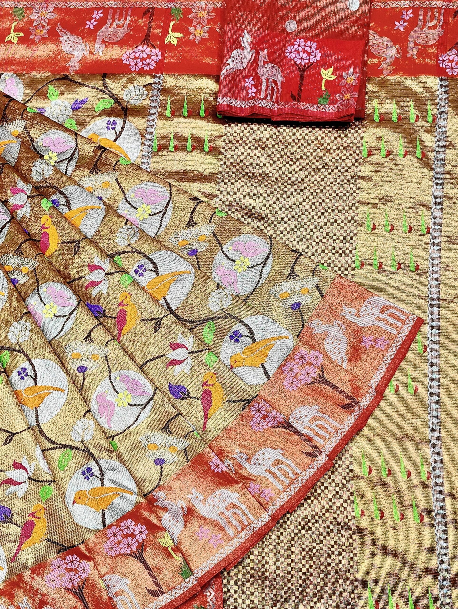 PURE GOLD DUBBLE TISSUE ALL OVER JAAL WITH BOTH SIDE PAITHANI BORDER ZARIKOTA HANDLOOM SAREE_T-330