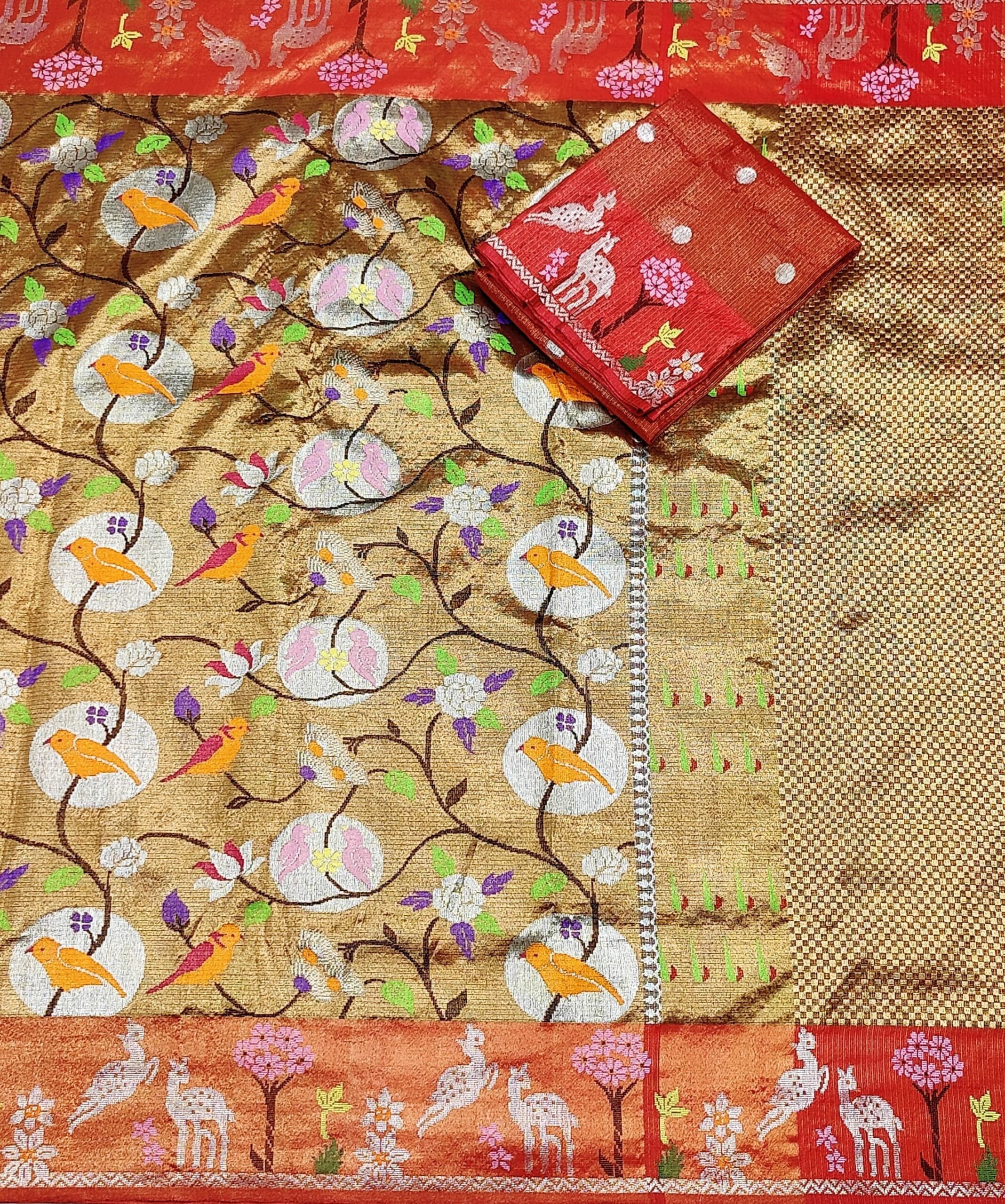PURE GOLD DUBBLE TISSUE ALL OVER JAAL WITH BOTH SIDE PAITHANI BORDER ZARIKOTA HANDLOOM SAREE_T-330 - Image 3