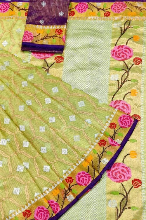 PURE GOLD TISSUE ALL OVER JAAL WITH BOTH SIDE PAITHANI BORDER ZARIKOTA HANDLOOM SAREE WITH BLOUSE_T-226