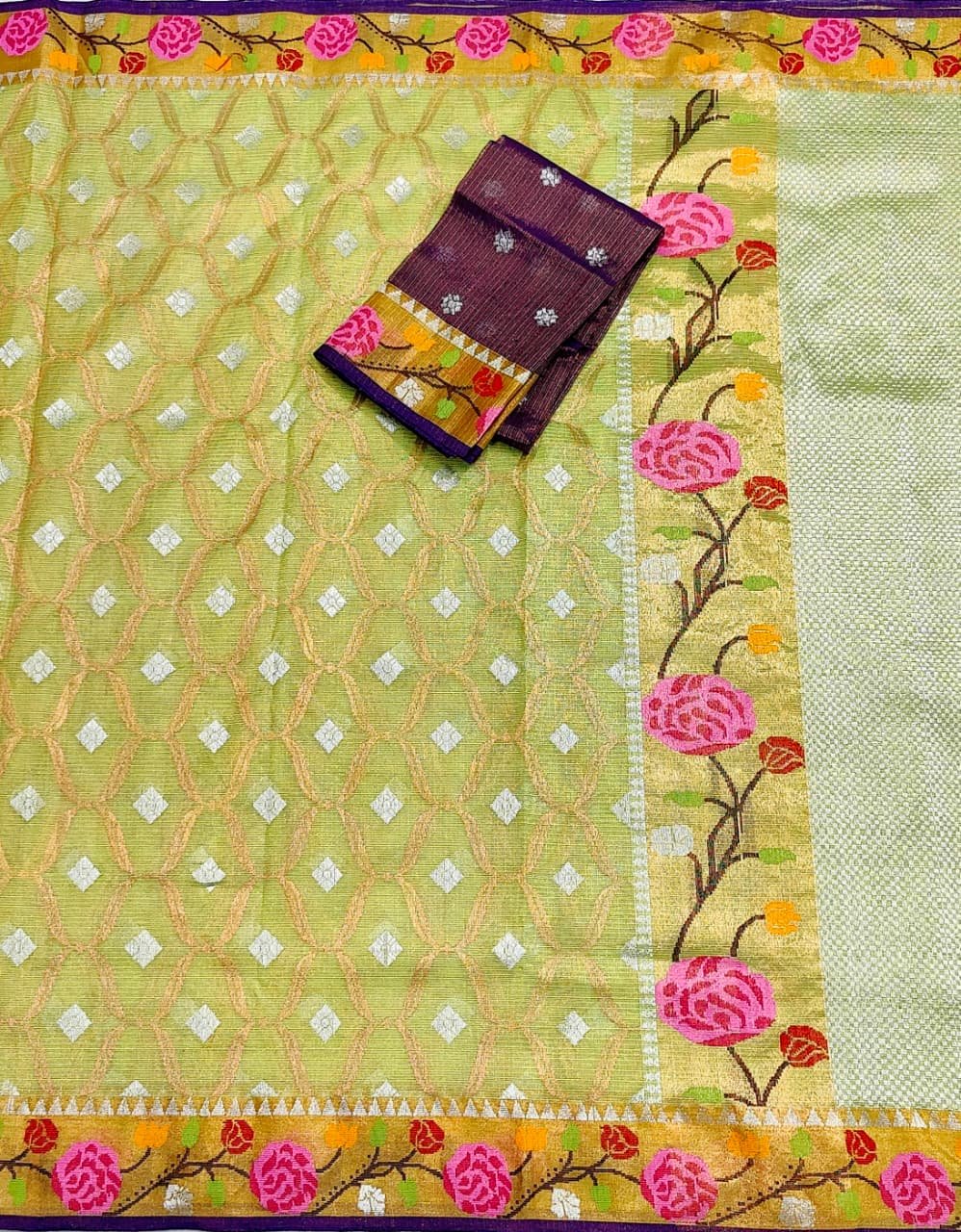 PURE GOLD TISSUE ALL OVER JAAL WITH BOTH SIDE PAITHANI BORDER ZARIKOTA HANDLOOM SAREE WITH BLOUSE_T-226 - Image 3