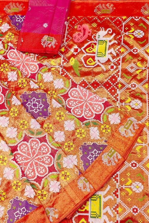 PURE GOLD DUBBLE TISSUE PATOLA DESIGN ZARIKOTA HANDLOOM SAREE_T-332