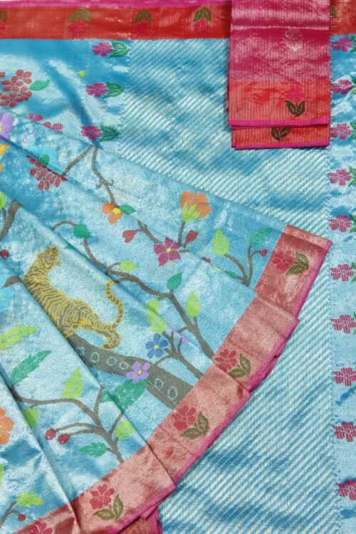 PURE SILVER DUBBLE TISSUE ALL OVER JAAL ZARIKOTA HANDLOOM SAREE_T-333