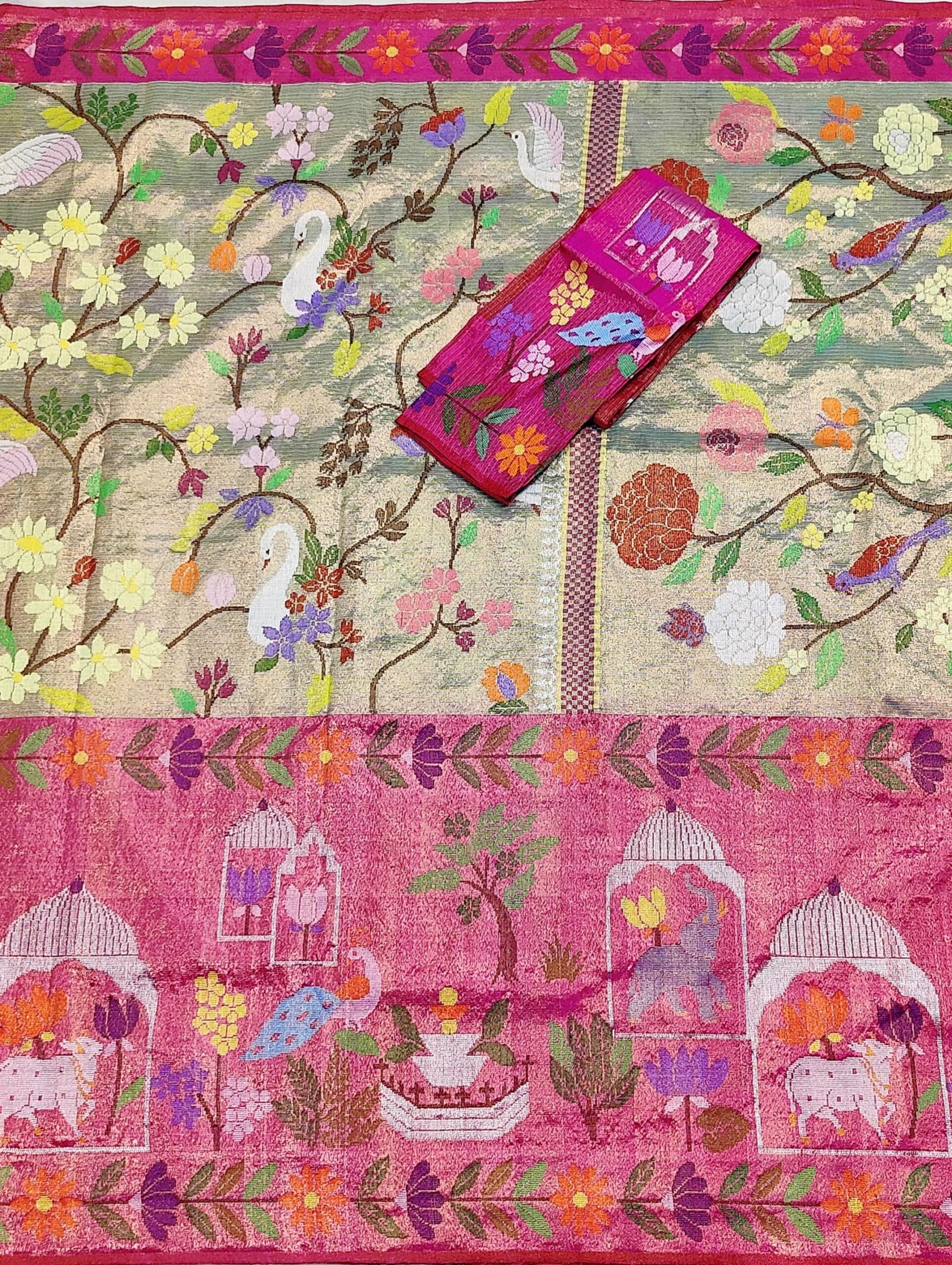 PURE GOLD DUBBLE TISSUE BIG PAITHANI BORDER WITH ALL OVER JAAL ZARIKOTA HANDLOOM SAREE_T-337 - Image 2