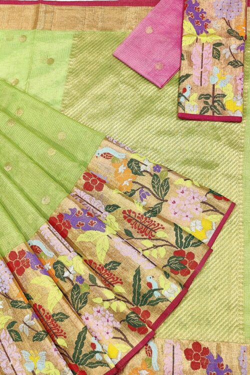 PURE GOLD TISSUE BIG PAITHANI BORDER ZARIKOTA HANDLOOM SAREE WITH BLOUSE_T-229