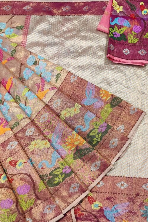 PURE GOLD DUBBLE TISSUE BIG PAITHANI BORDER WITH ALL OVER JAAL ZARIKOTA HANDLOOM SAREE_T-340