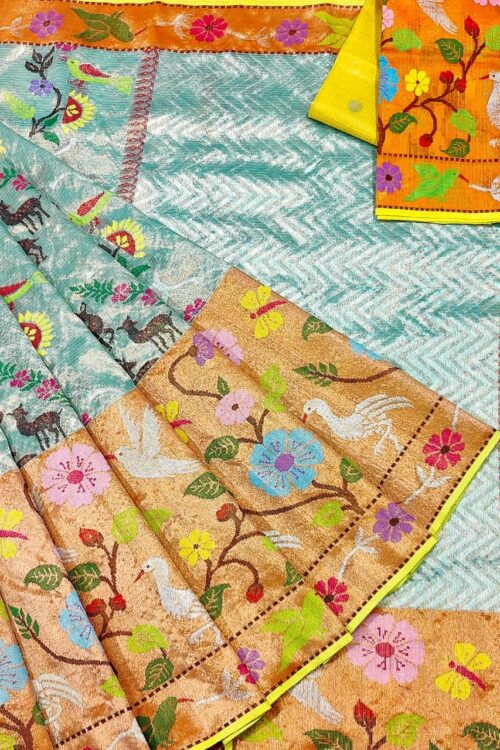 PURE GOLD DUBBLE TISSUE BIG PAITHANI BORDER WITH ALL OVER JAAL ZARIKOTA HANDLOOM SAREE_T-339