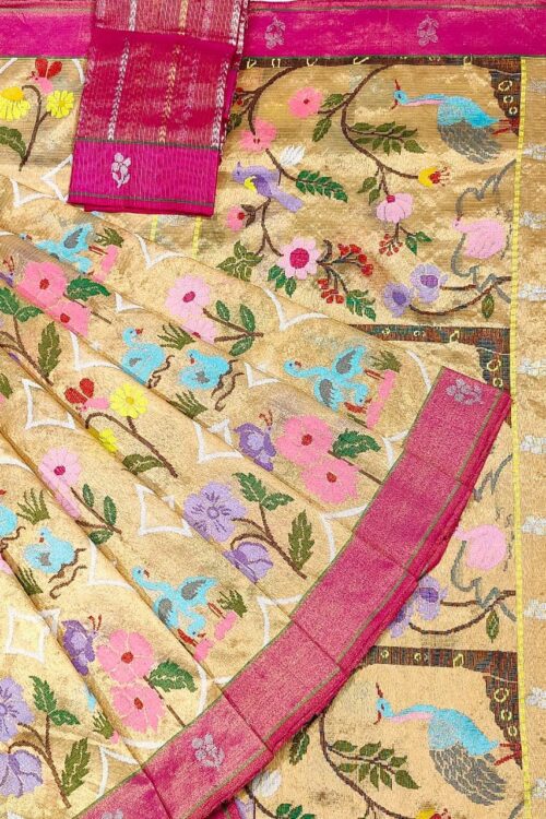PURE GOLD DUBBLE TISSUE ALL OVER JAAL ZARIKOTA HANDLOOM SAREE_T-338