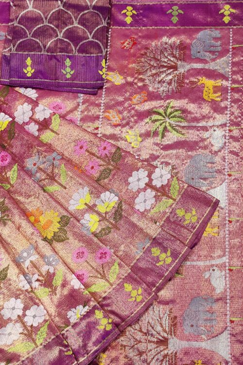 PURE GOLD DUBBLE TISSUE ALL OVER JAAL ZARIKOTA HANDLOOM SAREE_T-341