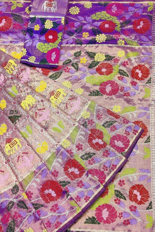 PURE GOLD DUBBLE TISSUE ALL OVER JAAL WITH BOTH SIDE BIG KANCHI BORDER ZARIKOTA HANDLOOM SAREE_T-342