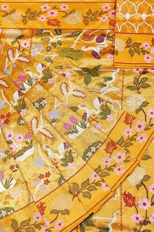 PURE GOLD DUBBLE TISSUE ALL OVER JAAL WITH BOTH SIDE PAITHANI BORDER ZARIKOTA HANDLOOM SAREE_T-343
