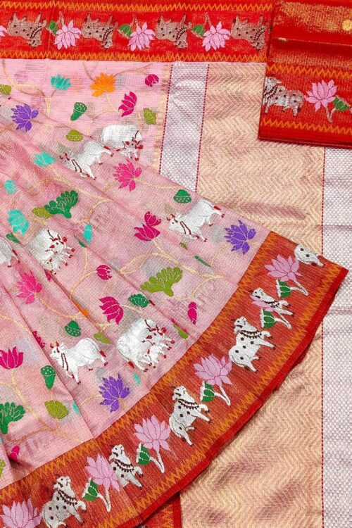 PURE GOLD TISSUE BOTH SIDE PAITHANI BORDER WITH ALL OVER JAAL ZARIKOTA HANDLOOM SAREE WITH BLOUSE_T-233