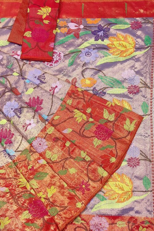 PURE GOLD DUBBLE TISSUE BIG PAITHANI BORDER WITH ALL OVER JAAL ZARIKOTA HANDLOOM SAREE_T-346