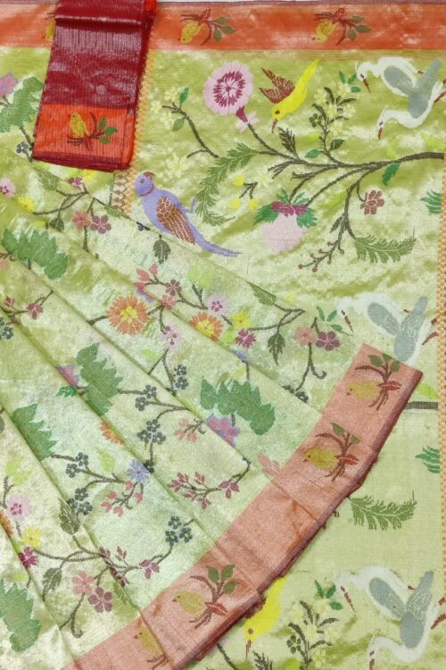 PURE SILVER DUBBLE TISSUE ALL OVER JAAL ZARIKOTA HANDLOOM SAREE_T-347