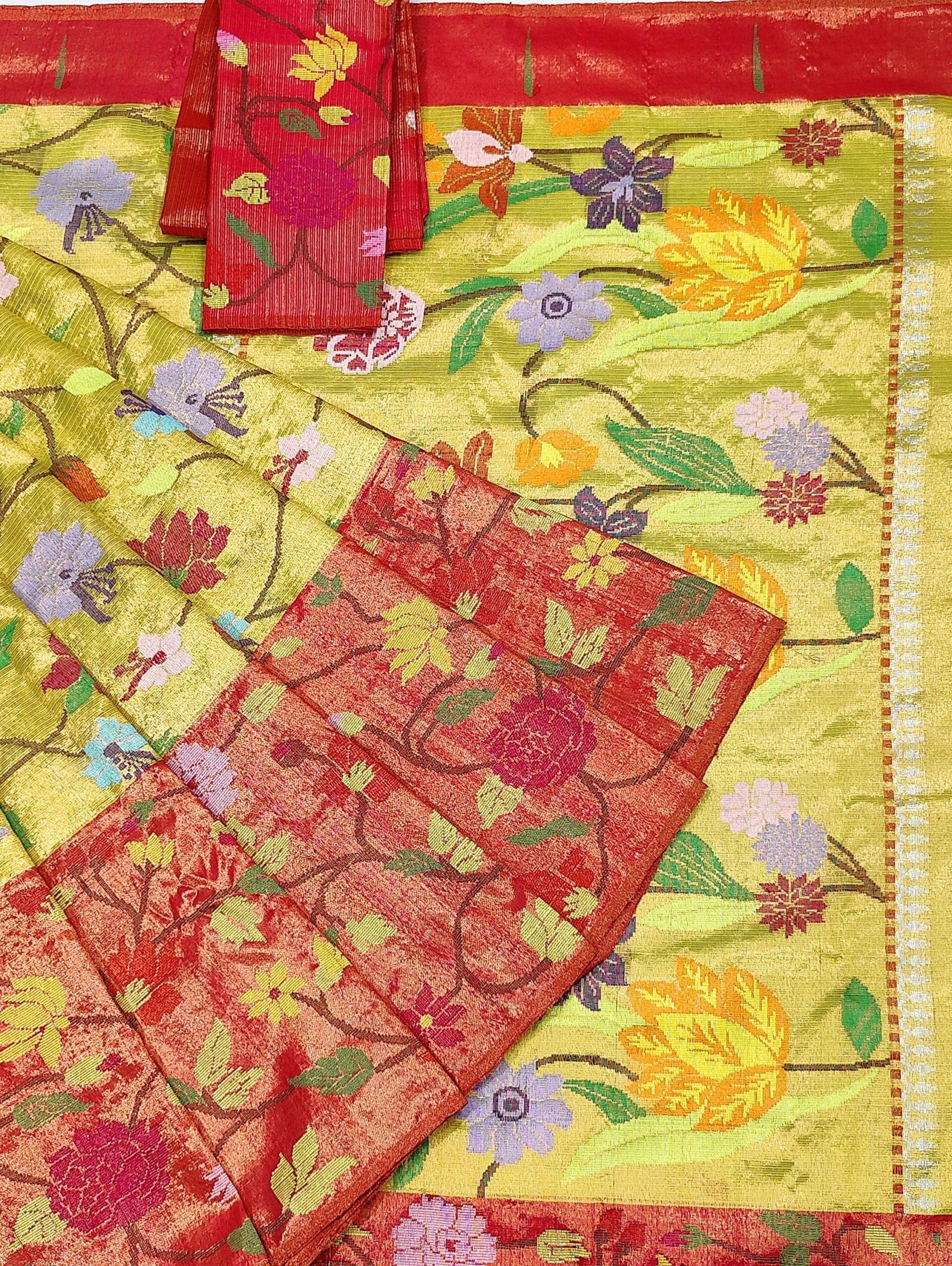 PURE GOLD DUBBLE TISSUE BIG PAITHANI BORDER WITH ALL OVER JAAL ZARIKOTA HANDLOOM SAREE_T-348