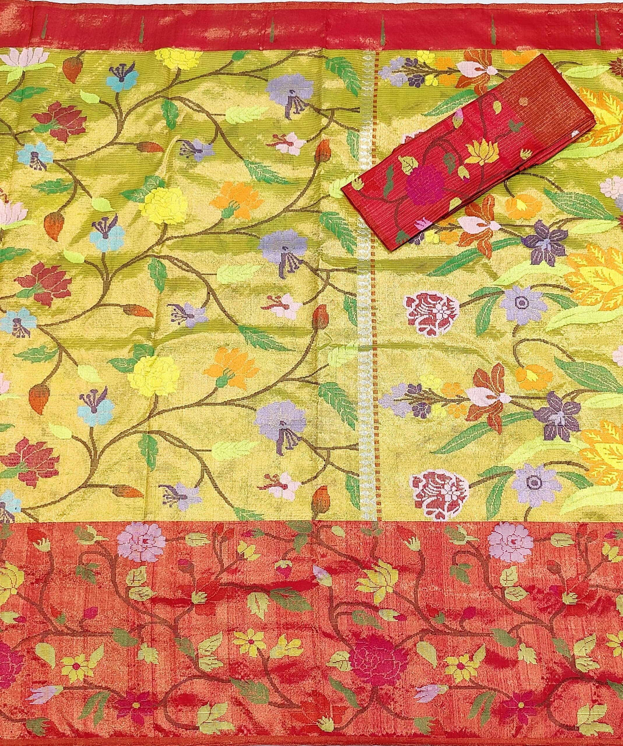 PURE GOLD DUBBLE TISSUE BIG PAITHANI BORDER WITH ALL OVER JAAL ZARIKOTA HANDLOOM SAREE_T-348 - Image 3