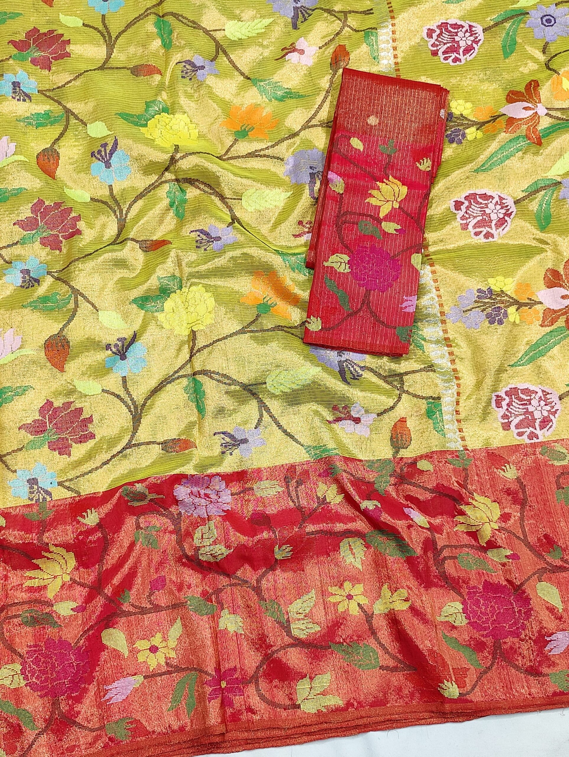 PURE GOLD DUBBLE TISSUE BIG PAITHANI BORDER WITH ALL OVER JAAL ZARIKOTA HANDLOOM SAREE_T-348 - Image 2