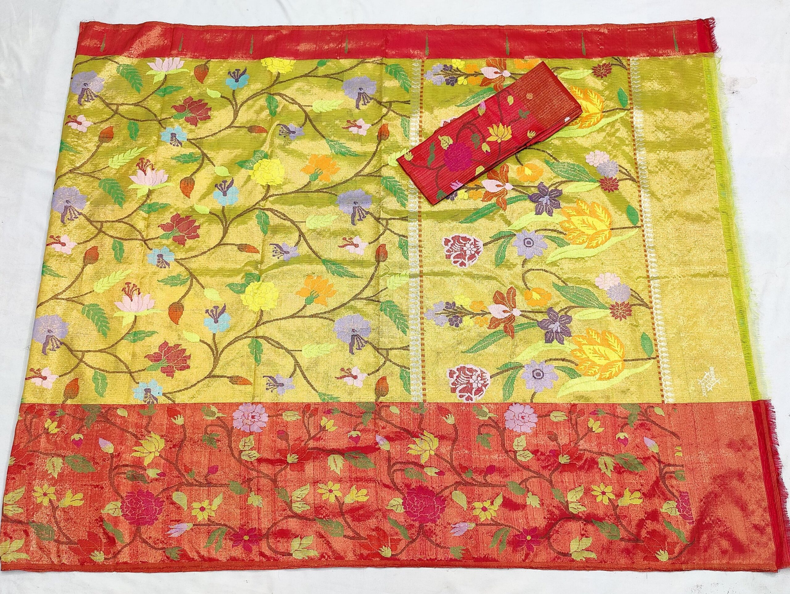 PURE GOLD DUBBLE TISSUE BIG PAITHANI BORDER WITH ALL OVER JAAL ZARIKOTA HANDLOOM SAREE_T-348 - Image 4