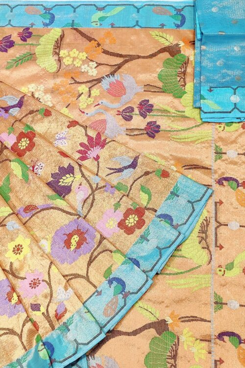 PURE GOLD DUBBLE TISSUE ALL OVER JAAL ZARIKOTA HANDLOOM SAREE_T-349