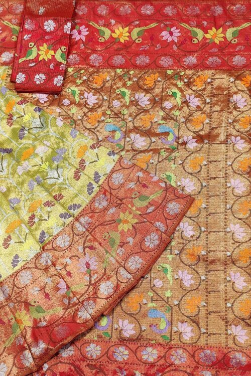 PURE GOLD DUBBLE TISSUE BOTH SIDE BIG PAITHANI BORDER WITH ALL OVER JAAL ZARIKOTA HANDLOOM SAREE_T-350