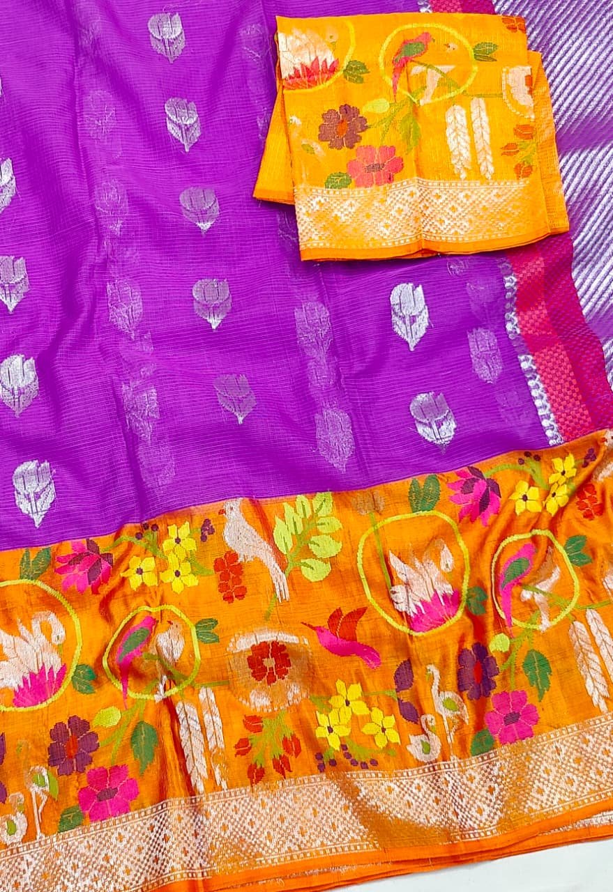 PURE BIG PAITHANI BORDER ZARIKOTA HANDLOOM SAREE S-133 - Image 2