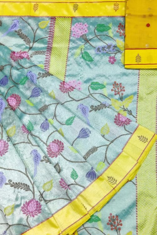 PURE SILVER DUBBLE TISSUE ALL OVER JAAL ZARIKOTA HANDLOOM SAREE_T-352