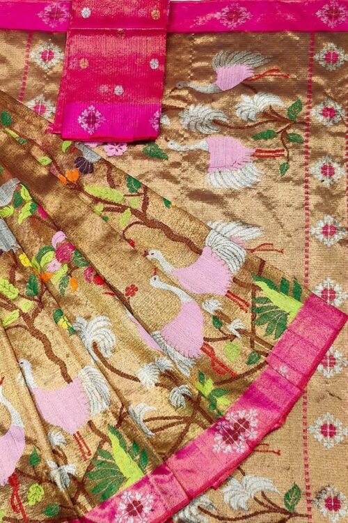 PURE GOLD DUBBLE TISSUE ALL OVER JAAL ZARIKOTA HANDLOOM SAREE_T-356