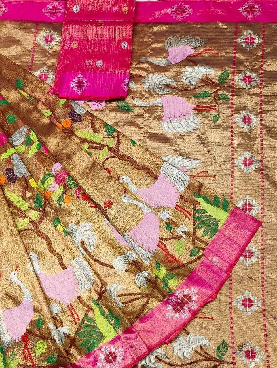 PURE GOLD DUBBLE TISSUE ALL OVER JAAL ZARIKOTA HANDLOOM SAREE_T-356