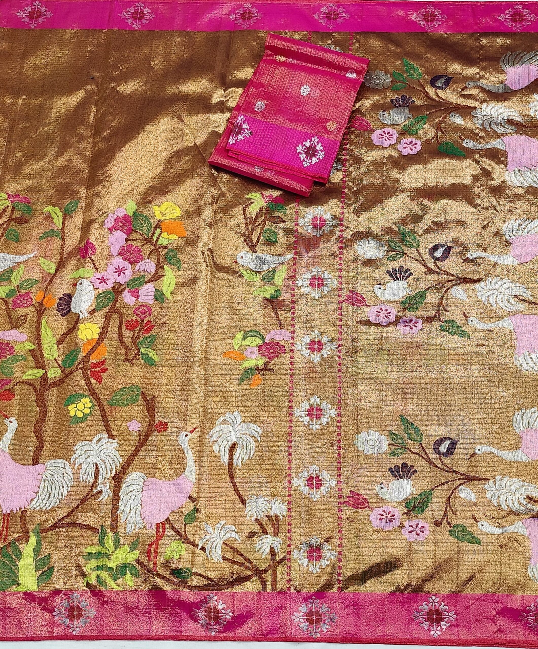 PURE GOLD DUBBLE TISSUE ALL OVER JAAL ZARIKOTA HANDLOOM SAREE_T-356 - Image 3