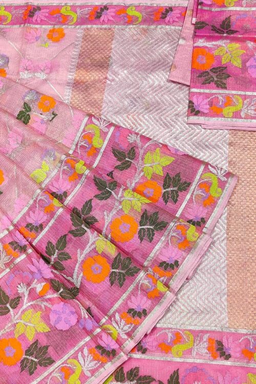 PURE GOLD TISSUE BIG PAITHANI BORDER WITH ALL OVER JAAL ZARIKOTA HANDLOOM SAREE WITH BLOUSE_T-234