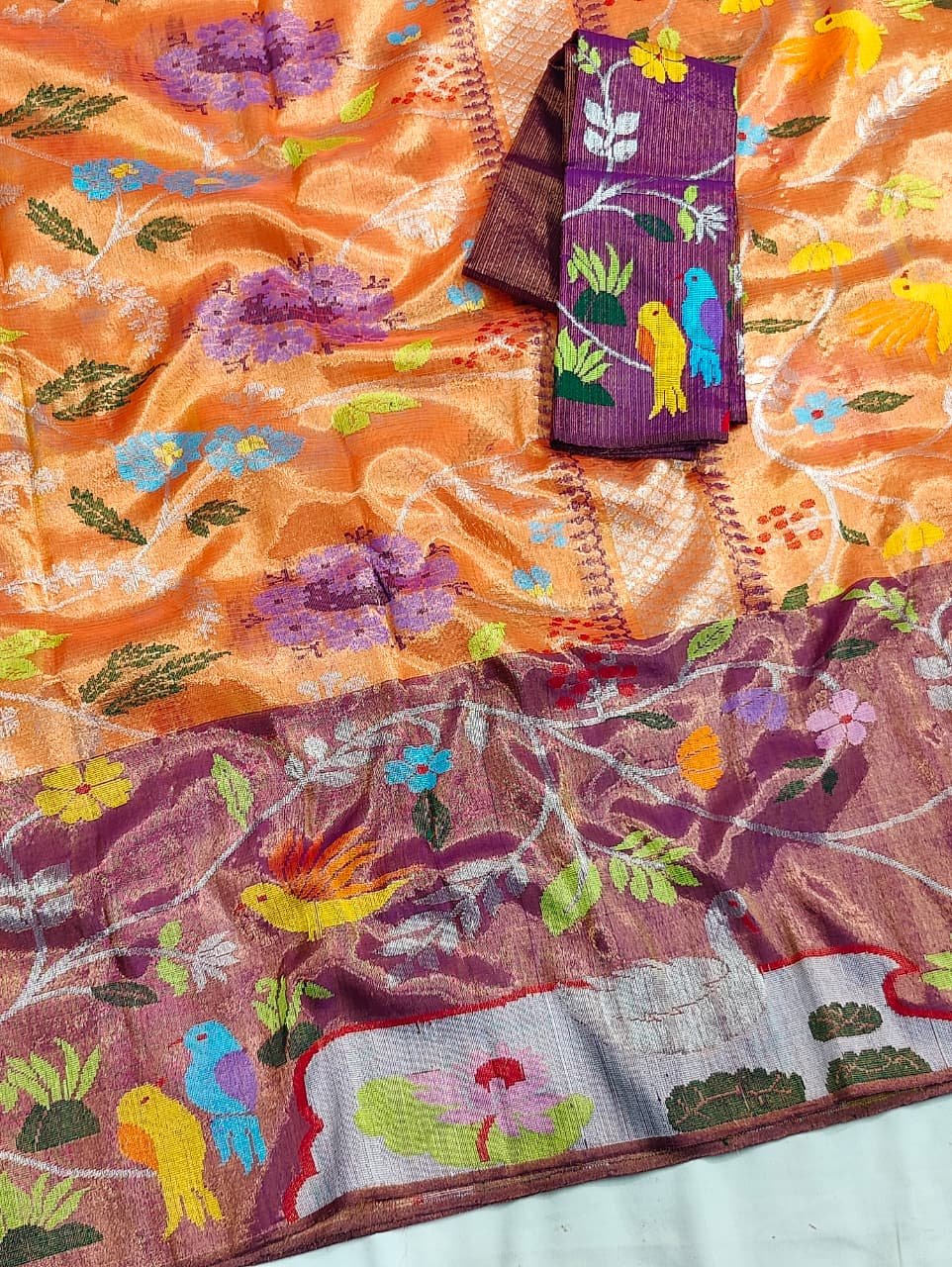 PURE GOLD DUBBLE BIG PAITHANI BORDER WITH TISSUE ALL OVER JAAL ZARIKOTA HANDLOOM SAREE_T-357 - Image 2