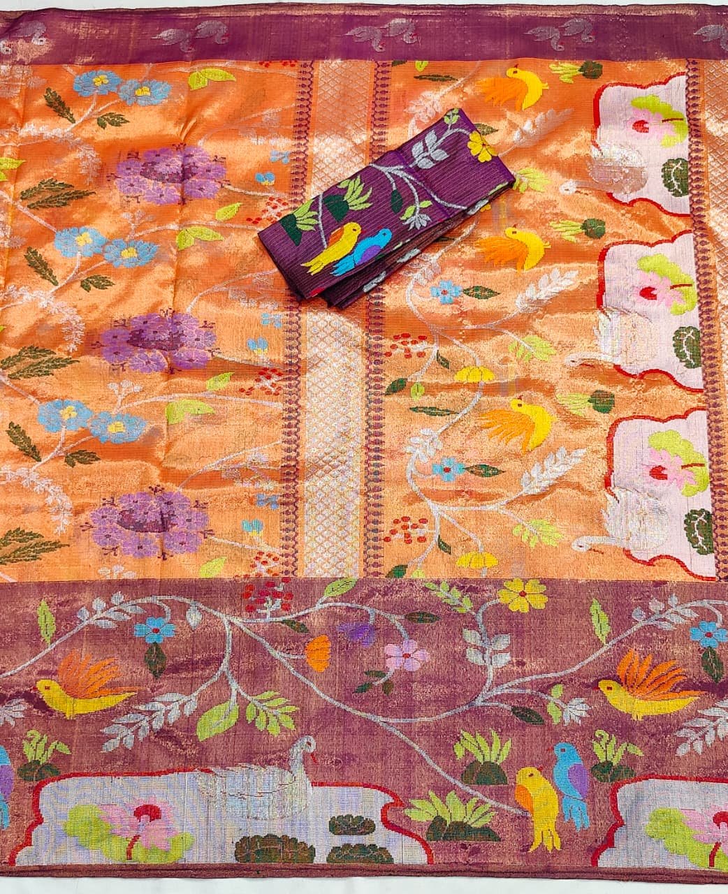 PURE GOLD DUBBLE BIG PAITHANI BORDER WITH TISSUE ALL OVER JAAL ZARIKOTA HANDLOOM SAREE_T-357 - Image 4