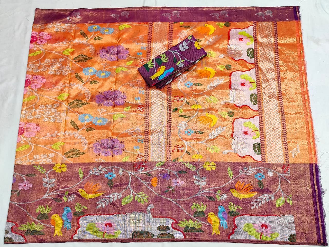 PURE GOLD DUBBLE BIG PAITHANI BORDER WITH TISSUE ALL OVER JAAL ZARIKOTA HANDLOOM SAREE_T-357 - Image 3