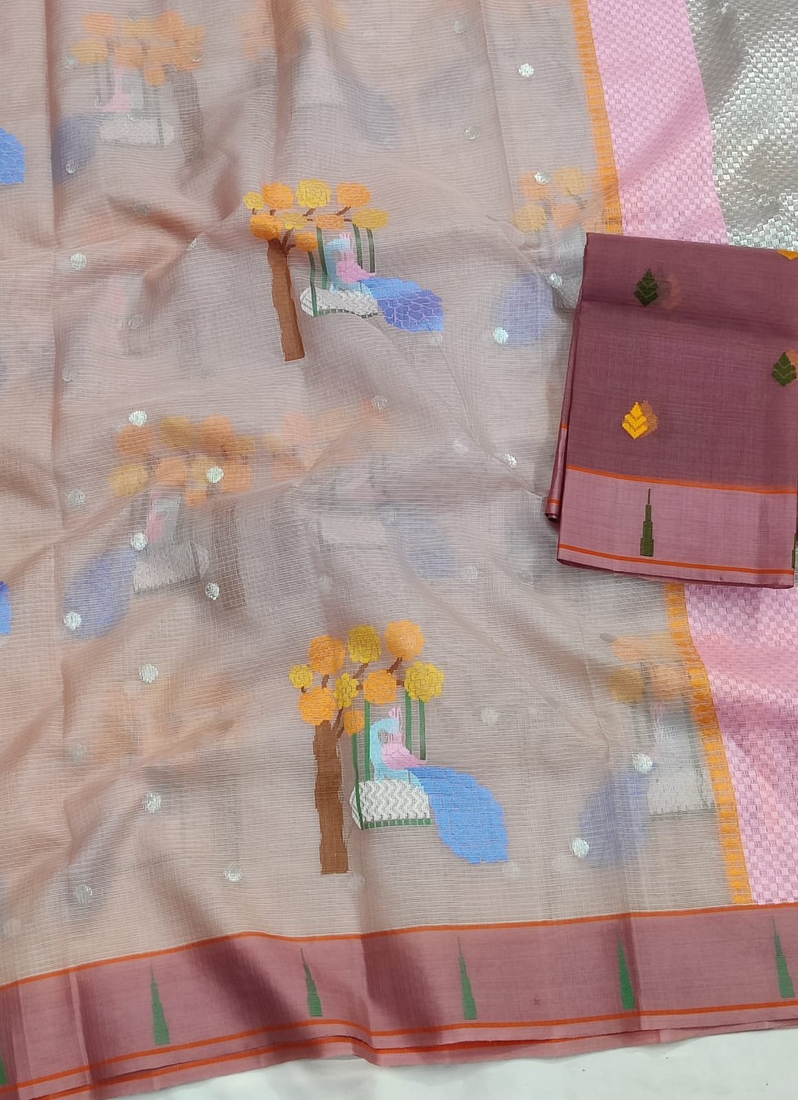 PURE ZARIKOTA HANDLOOM BUTA SAREE WITH BLOUSE B1552 - Image 2