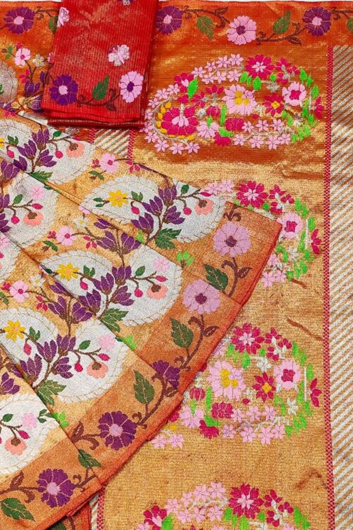 PURE GOLD DUBBLE TISSUE ALL OVER JAAL ZARIKOTA HANDLOOM SAREE_T-358