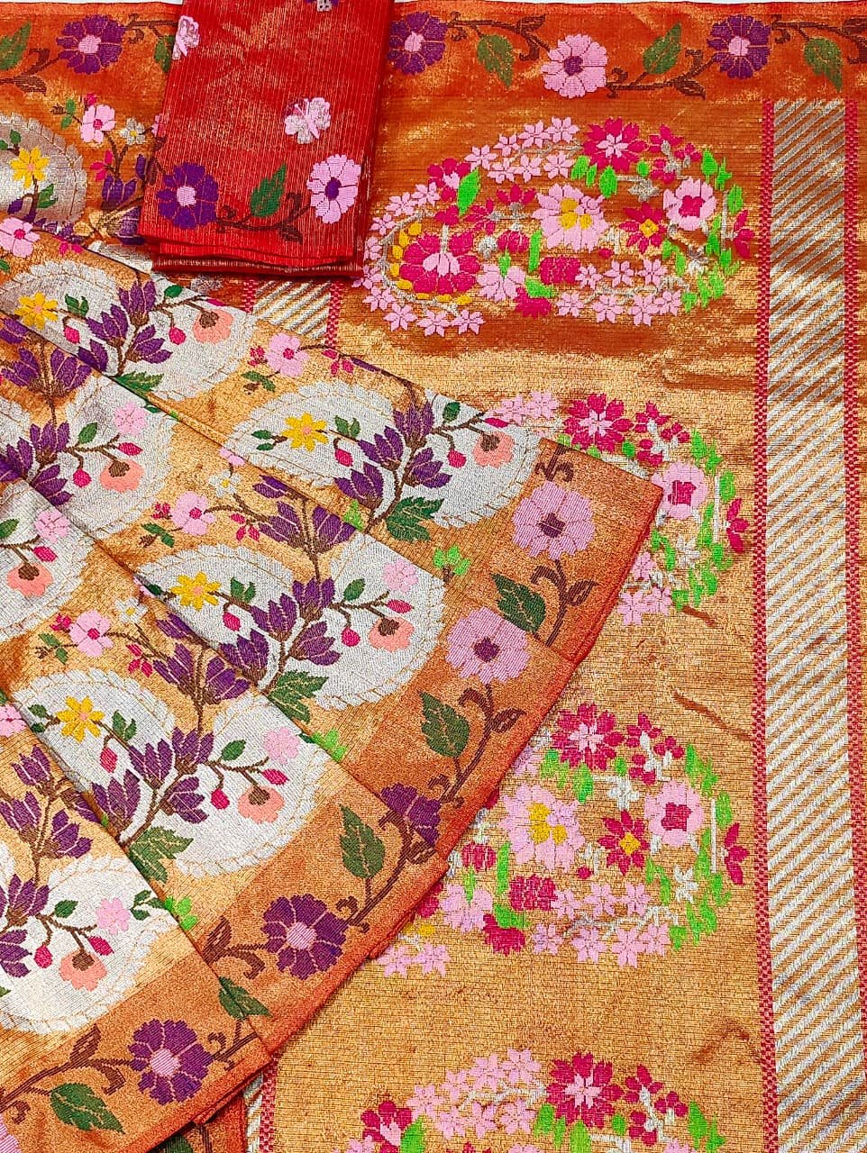 PURE GOLD DUBBLE TISSUE ALL OVER JAAL ZARIKOTA HANDLOOM SAREE_T-358