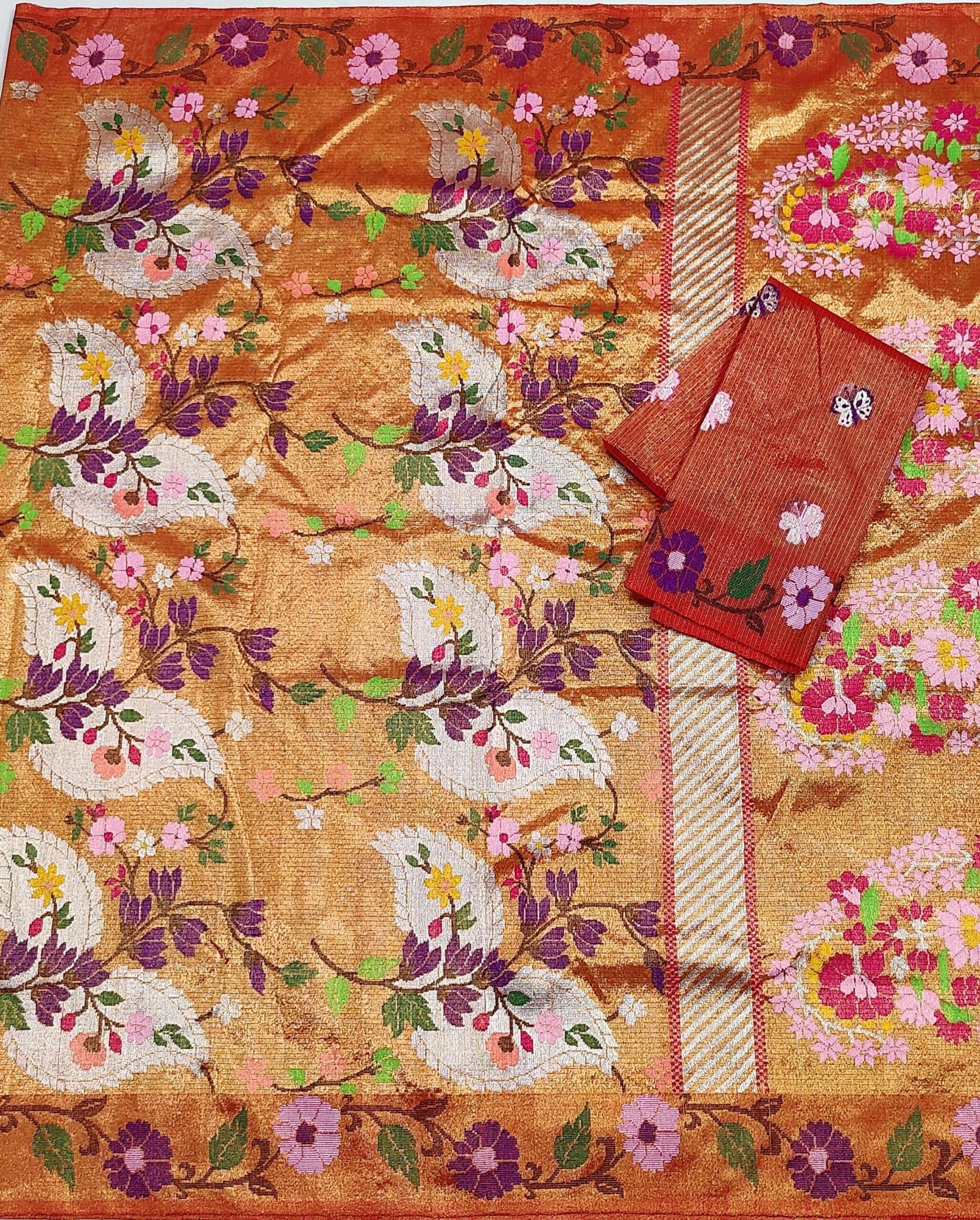 PURE GOLD DUBBLE TISSUE ALL OVER JAAL ZARIKOTA HANDLOOM SAREE_T-358 - Image 3