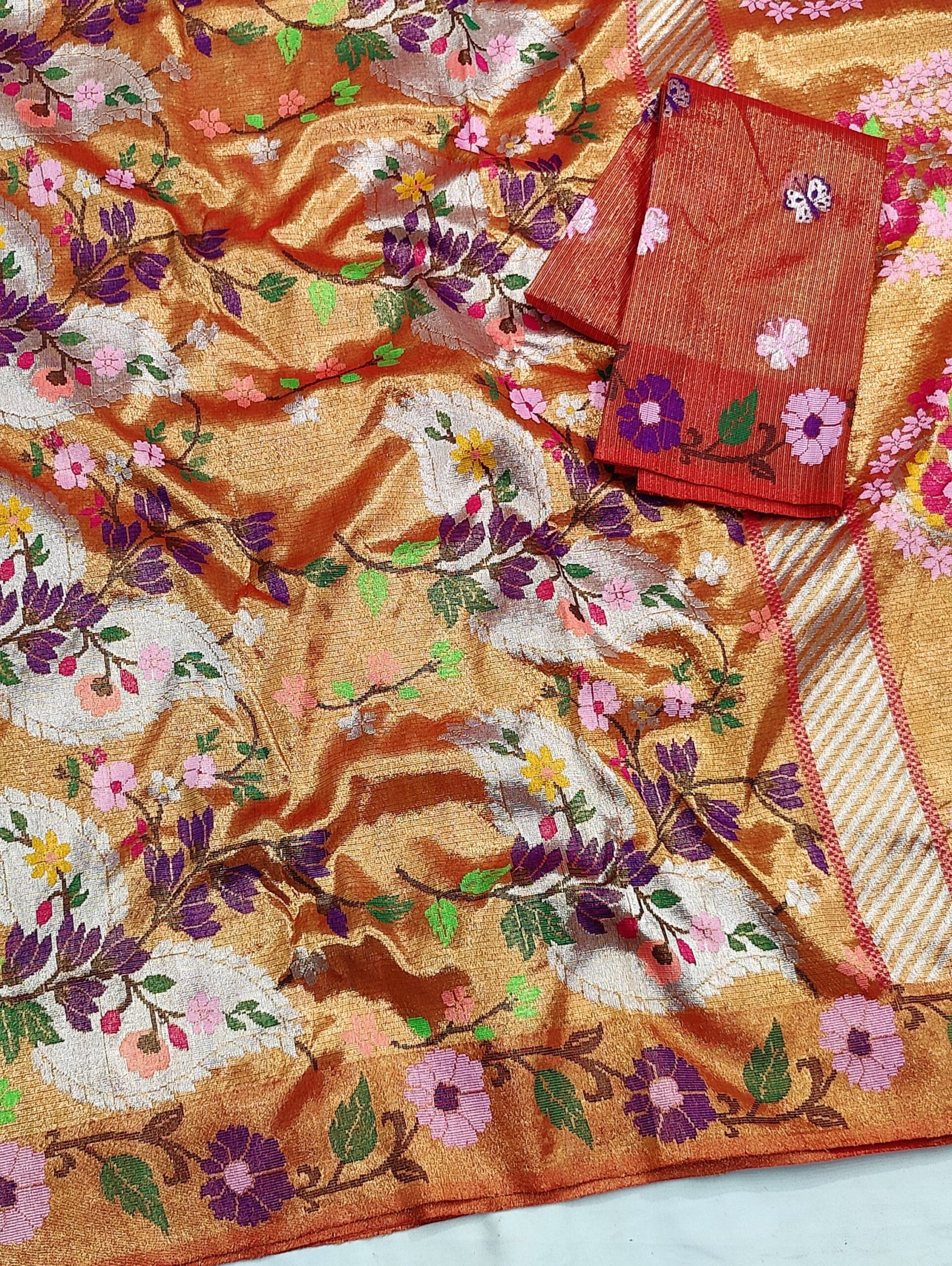 PURE GOLD DUBBLE TISSUE ALL OVER JAAL ZARIKOTA HANDLOOM SAREE_T-358 - Image 2