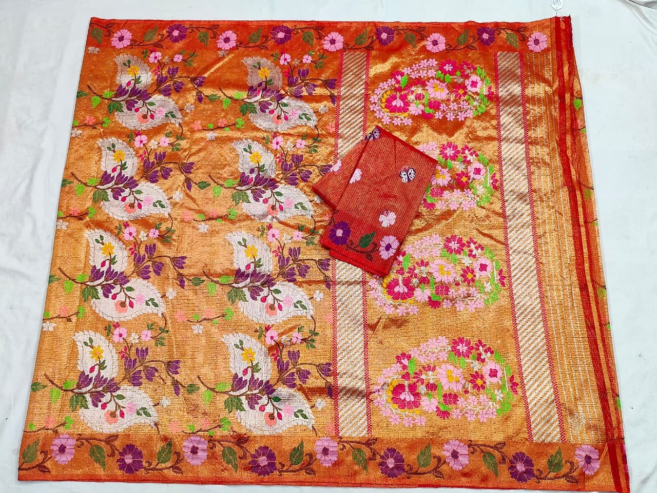 PURE GOLD DUBBLE TISSUE ALL OVER JAAL ZARIKOTA HANDLOOM SAREE_T-358 - Image 4