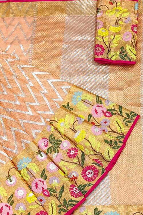 PURE GOLD TISSUE BIG PAITHANI BORDER WITH ALL OVER JAAL ZARIKOTA HANDLOOM SAREE WITH BLOUSE_T-237