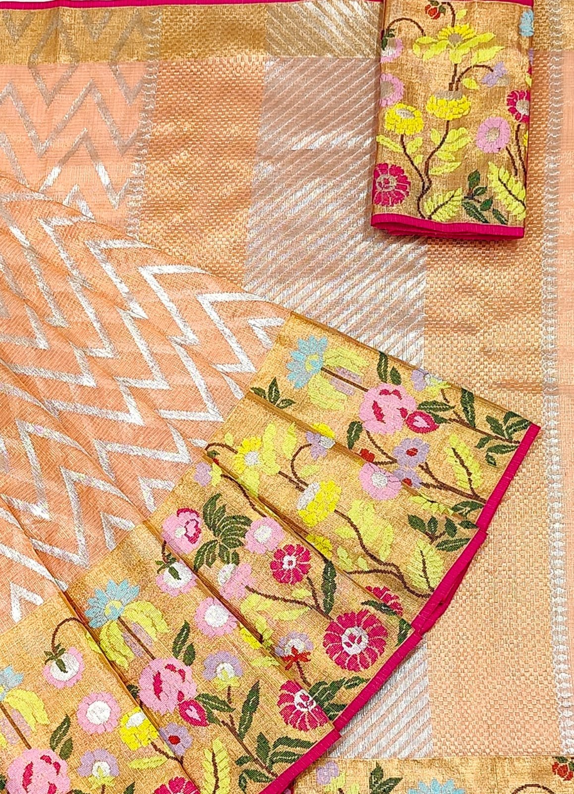 PURE GOLD TISSUE BIG PAITHANI BORDER WITH ALL OVER JAAL ZARIKOTA HANDLOOM SAREE WITH BLOUSE_T-237