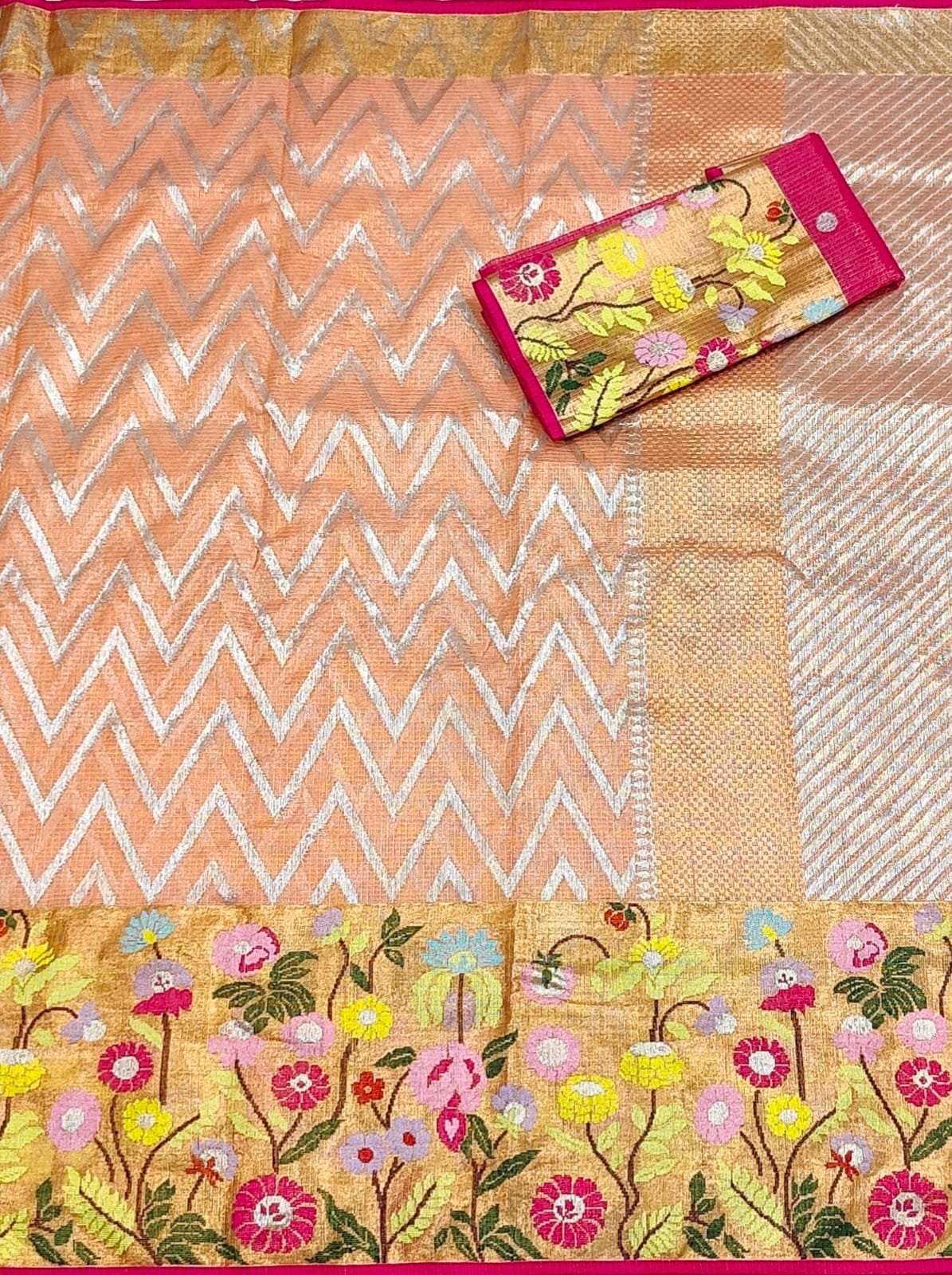 PURE GOLD TISSUE BIG PAITHANI BORDER WITH ALL OVER JAAL ZARIKOTA HANDLOOM SAREE WITH BLOUSE_T-237 - Image 3