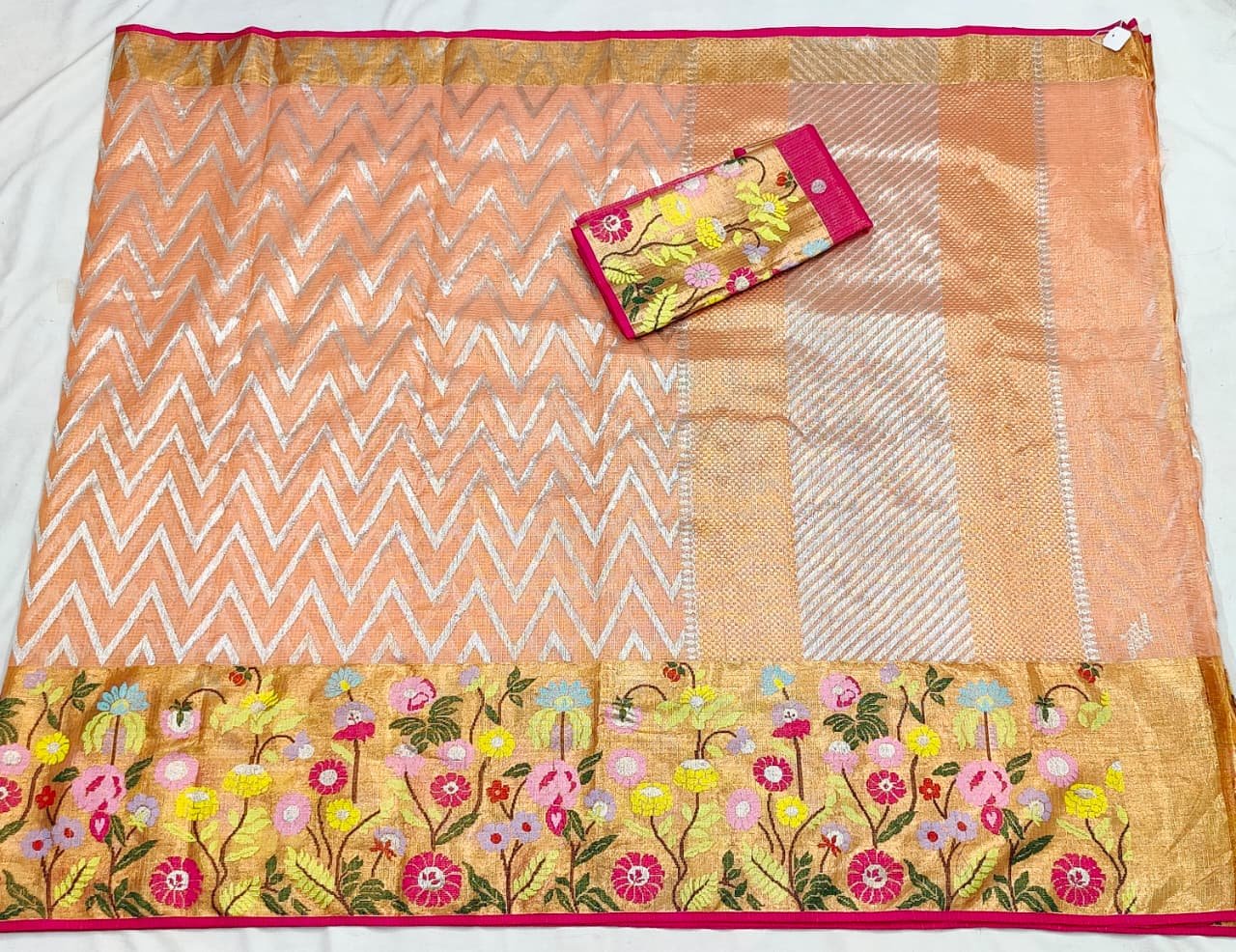 PURE GOLD TISSUE BIG PAITHANI BORDER WITH ALL OVER JAAL ZARIKOTA HANDLOOM SAREE WITH BLOUSE_T-237 - Image 4