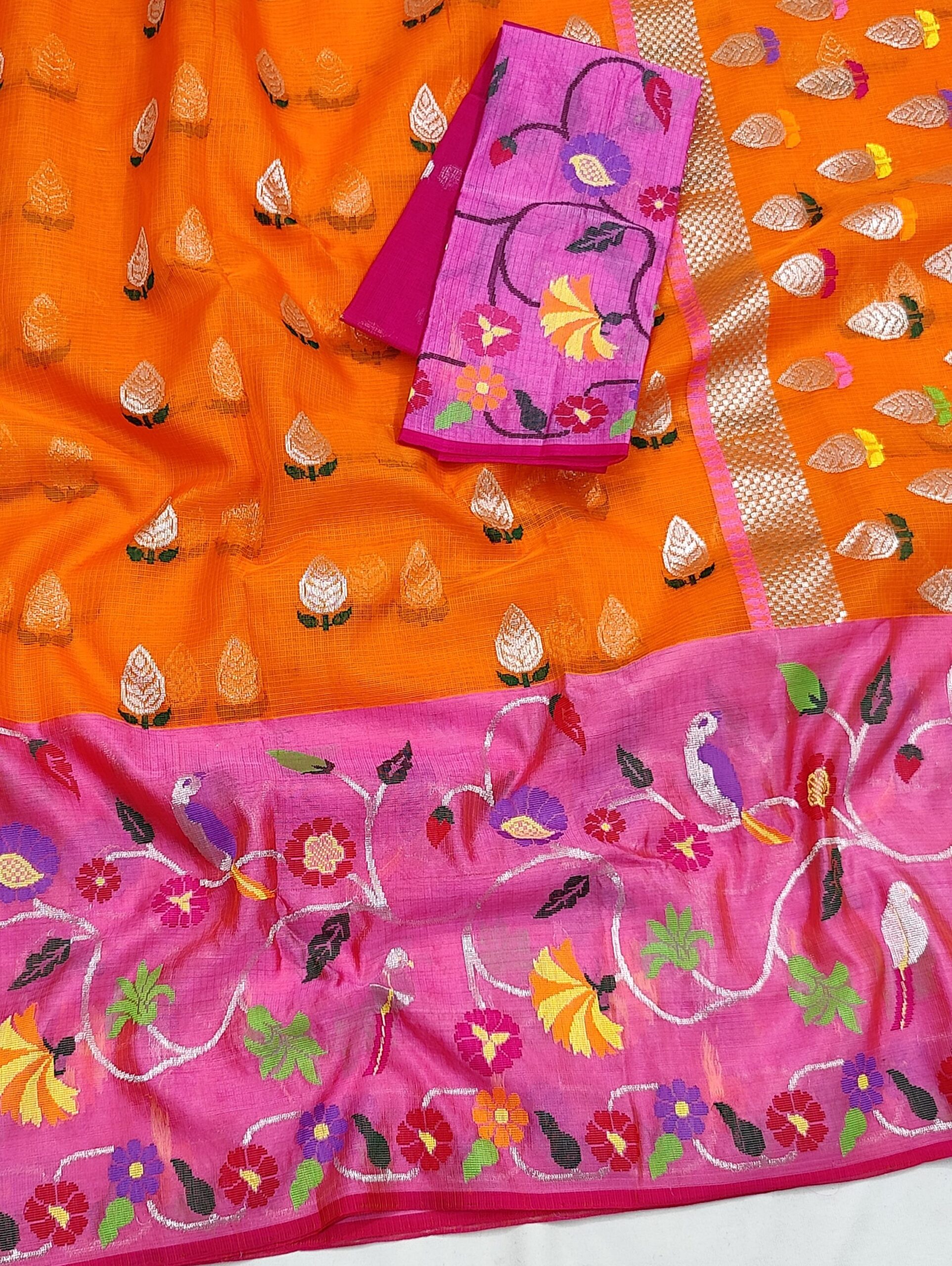 PURE BIG PAITHANI BORDER ZARIKOTA HANDLOOM SAREE S-140 - Image 2