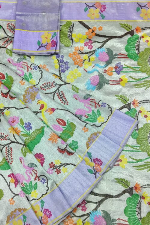 PURE SILVER DUBBLE TISSUE ALL OVER JAAL ZARIKOTA HANDLOOM SAREE_T-359