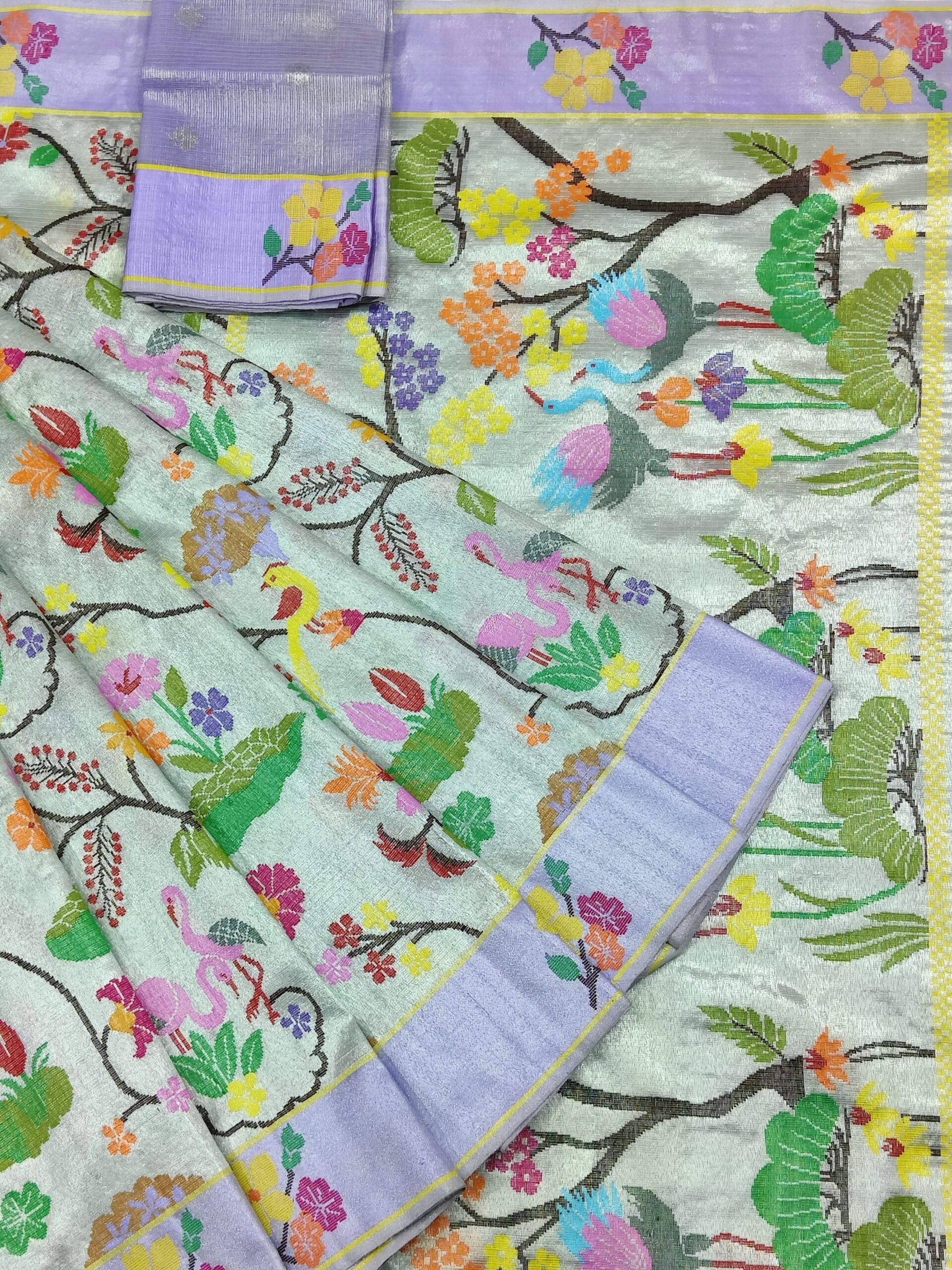 PURE SILVER DUBBLE TISSUE ALL OVER JAAL ZARIKOTA HANDLOOM SAREE_T-359